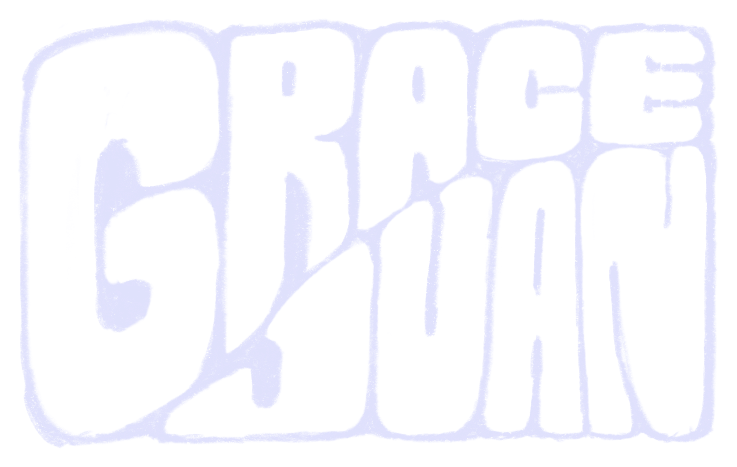 Hand-lettered grace juan in faint blue — blocky, rounded version