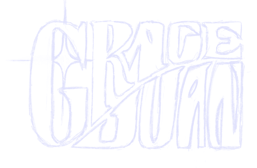Hand-lettered grace juan in faint blue — condensed, thrashed version