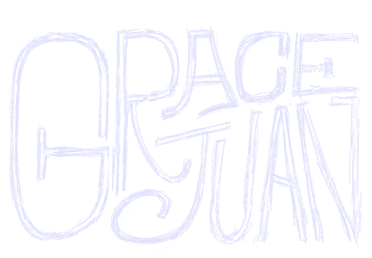 Hand-lettered grace juan in faint blue — smooth, open version